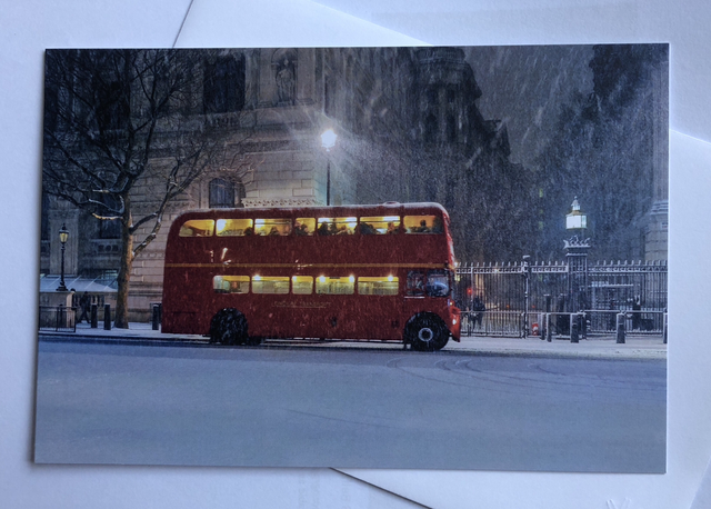  Folded Xmas Card :  Routemaster Bus in Whitehall - Downing St.     7.5&#039; x 5&quot; Matt Finish
