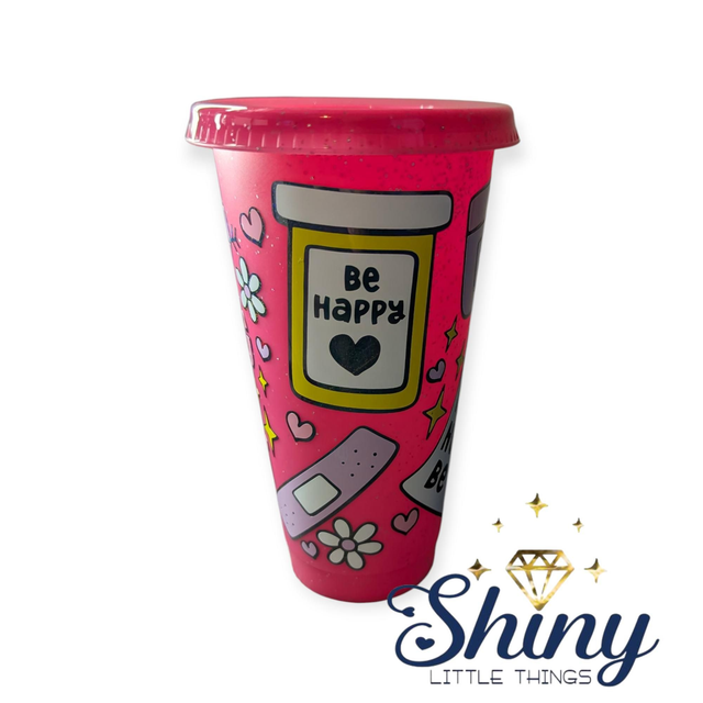 24oz Pink Cold Cup (Hello I'm Anxiety)