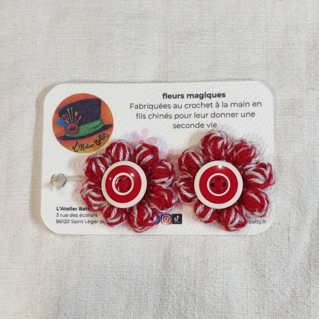 Boutons Fleurs Pomponettes rouge et blanc