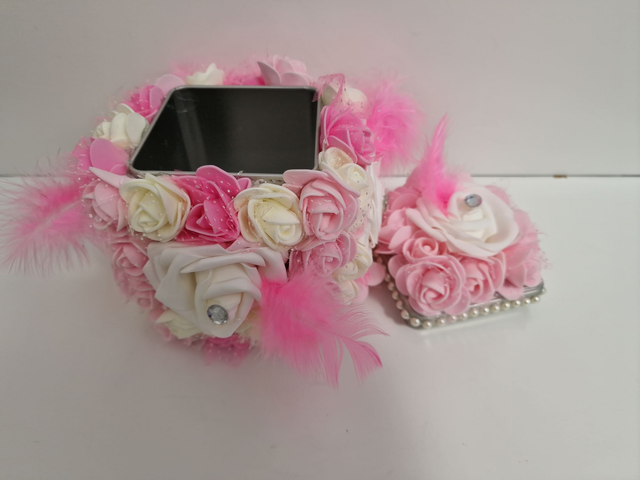 Boite A Bijoux Boite Décorative Fleurs Roses Blanches Plumes Perles Strass