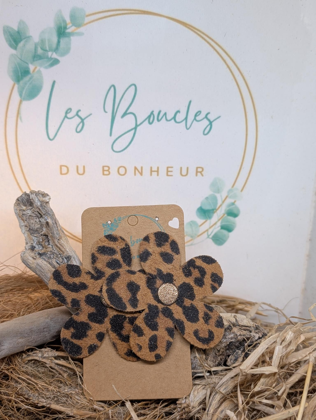 Boucles d&#039;oreilles Marguerite léopard m002