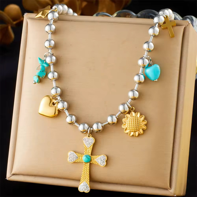 Angela collana in acciaio inossidabile multi charme mix silver e gold