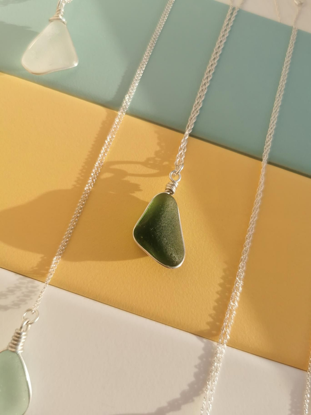 Dark green seaglass pendant