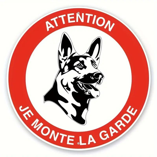 Panneau d’avertissement pour chien de garde  Rond en Aluminium, Rouge &amp; Blanc 