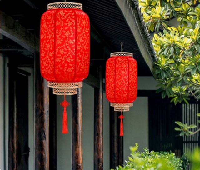 Outdoor Red Sheepskin Chinese Hanging Lantern【羊皮灯笼户外防水防晒仿古中式吊灯】