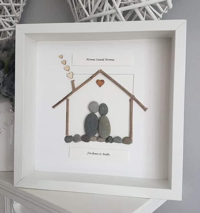 Personalised Handmade Pebble Art | Couple in House | New Home Gift | Custom Housewarming Decor