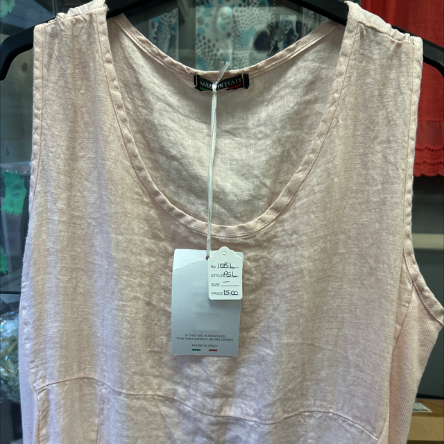 LMF - Pink Sleeveless Linen Dress with Ribbed Side Panels - Free Size - 1031
