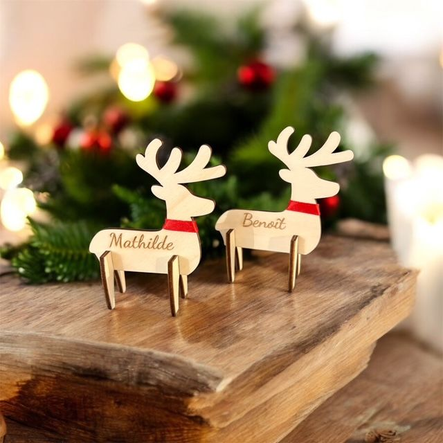 Marques Places en Bois « Rêne de Noël » Personnalisé