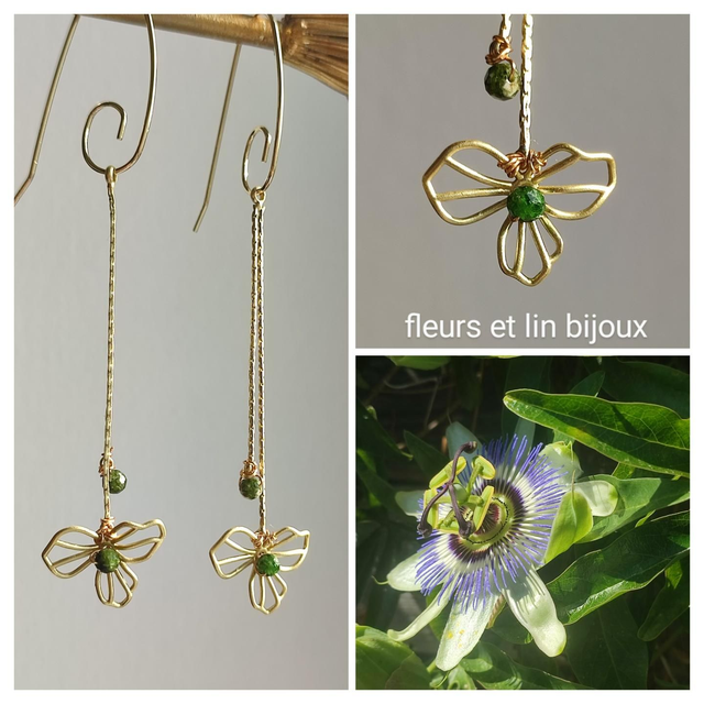 Z- Boucles d&#039;oreilles longues en diopside verte ( pierres naturelles)-sans nickel 