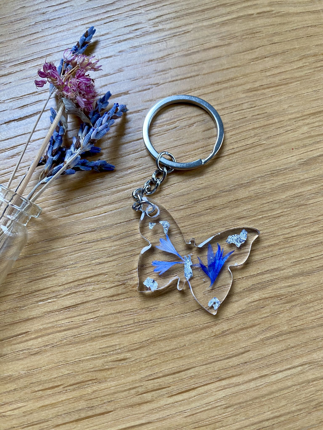 Porte clé papillon - bleuet