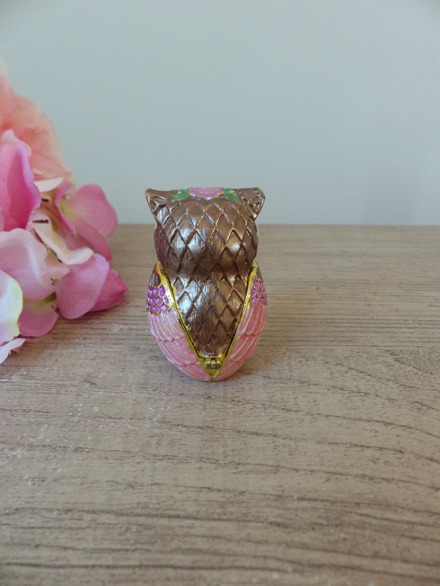 Pilulier Boite à Bijoux Miniature Boite à Secrets Articulée Chouette Hibou en Métal Emaillé avec Strass Vintage, Hibou Porte Bonheur Déco