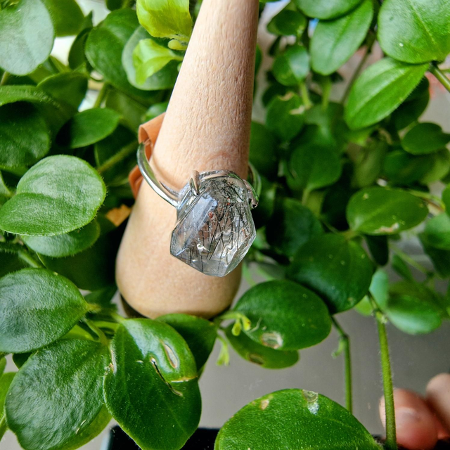 Green Rutile silver adjustable ring 