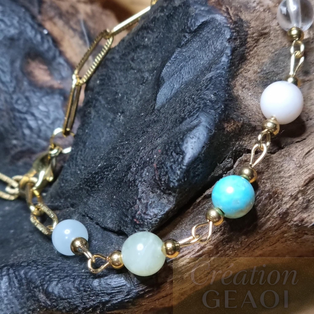 Bracelet des êtres chers :Emeraude, cristal de roche, Opale rose, turquoise, jade vert,aigue marine