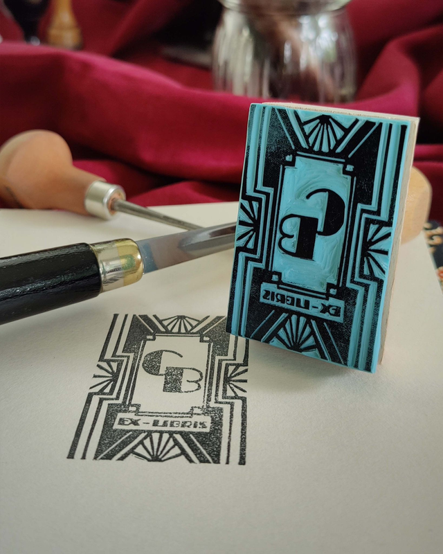Ex-libris cadre art déco - Tampon personnalisé
