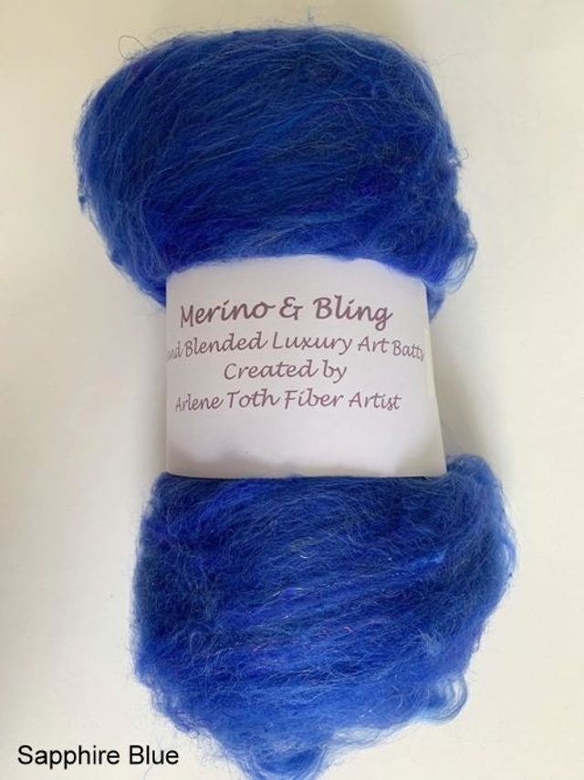 Merino &amp; Bling Luxury Art Batts for Spinning or Felting - Sapphire Blue
