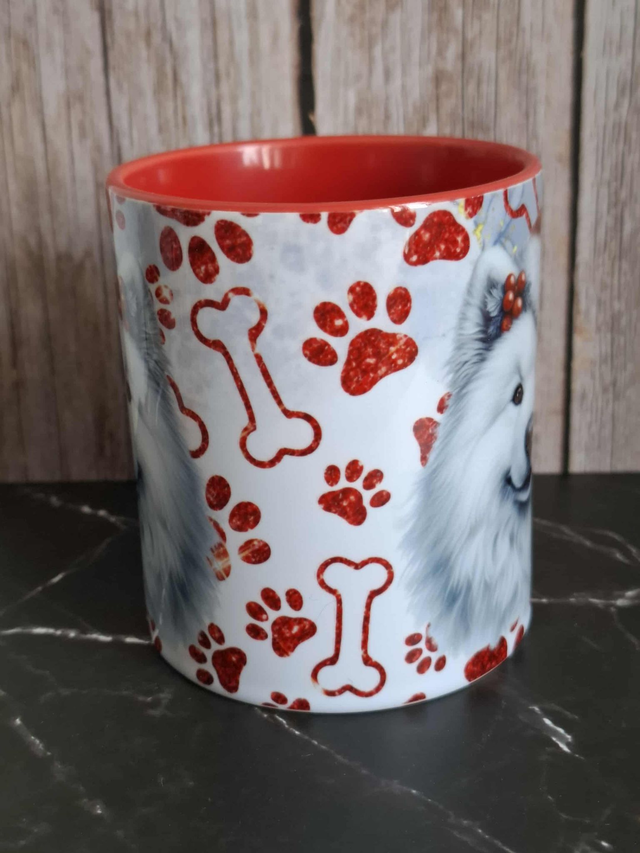 Mug rouge Noël samoyède et pattes