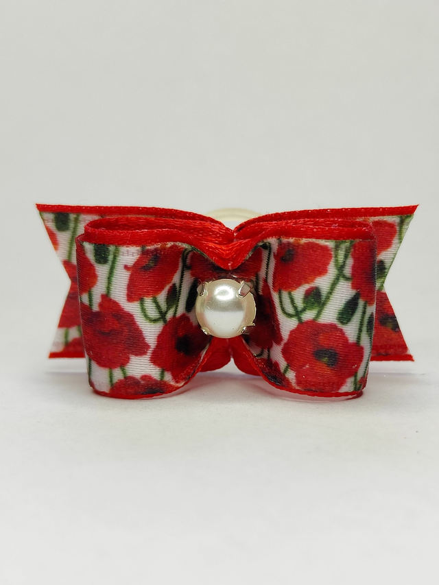 Noeud pour chien fantaisie coquelicot-rouge-été