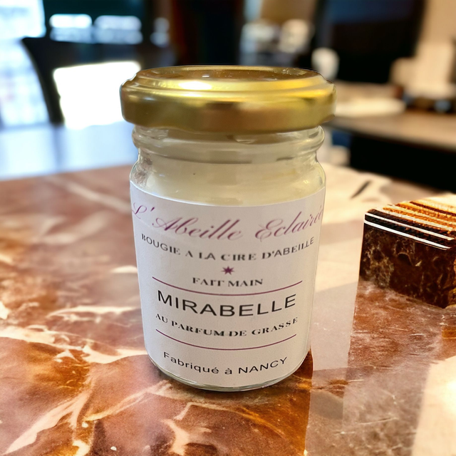 Bougie parfumée à la cire d&#039;abeille -  Parfum Mirabelle