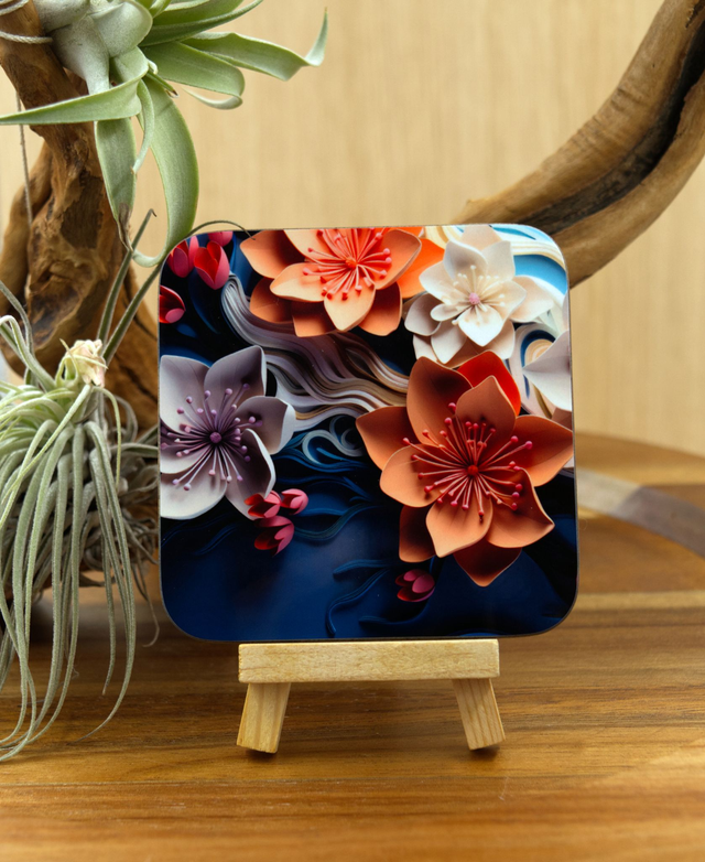 Coaster: Detailed Paper Flowers – Unisub Sublimated Square Coaster