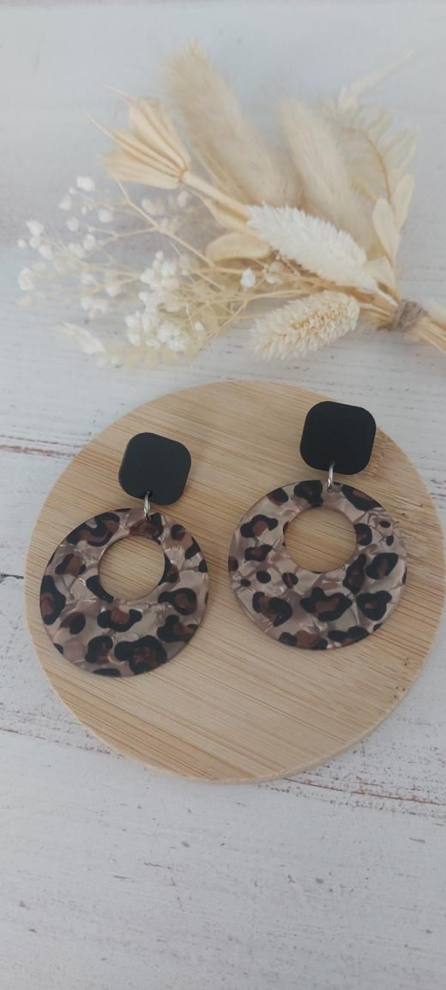 Boucles d&#039;oreilles Astrid Léopard (marron)