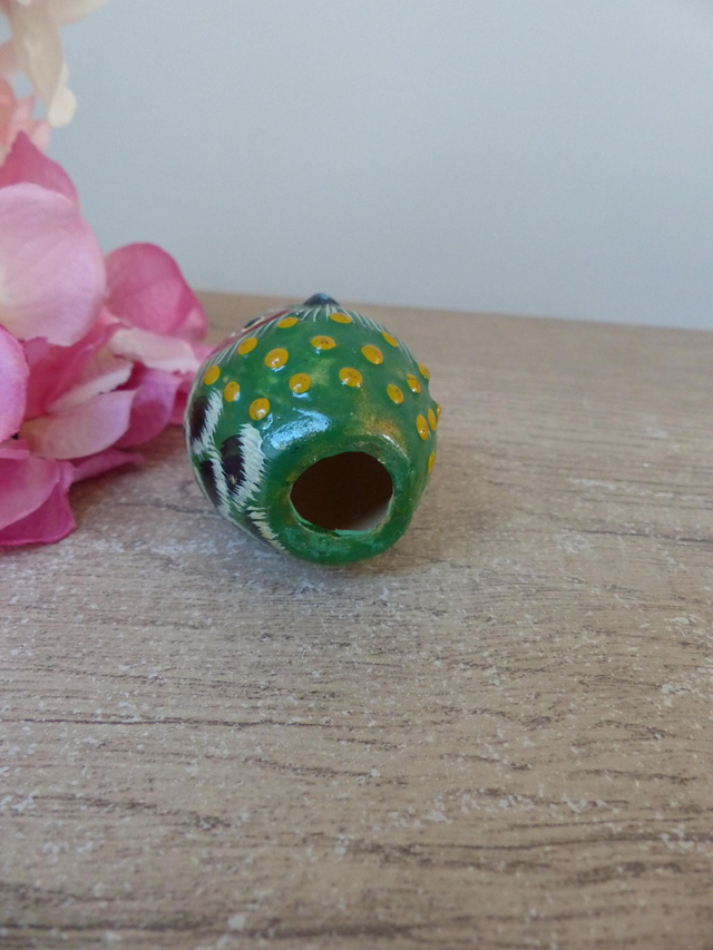 Figurine miniature chouette en plâtre peinte main vintage, chouette ovale verte cadeau porte bonheur, chouette décoration maison campagne