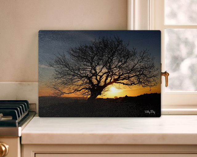 "Tree Sunrise on Whitwell Moor" Glass Worktop Saver  