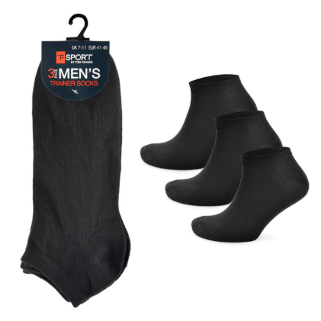Mens 3 Pack Black Trainer Socks