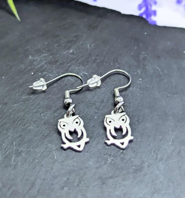 Stainless Steel Owl Drop Earrings 