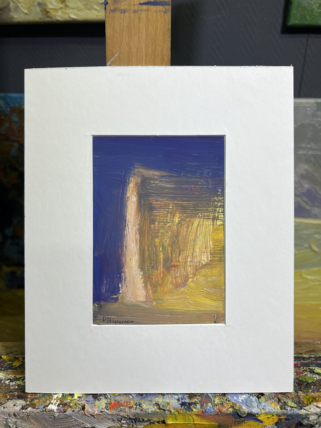Fragment 164 „Lichtfenster“ von Rostyslav Voronko, Öl auf Karton, 2024 – Licht und Farbe in Balance.