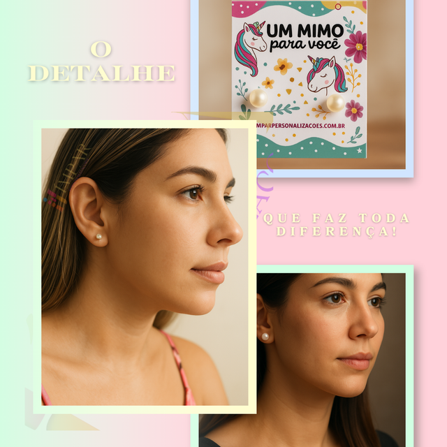 Inox - Kit Brincos Pérola com Pino em AÇO INOX + Tag Personalizada