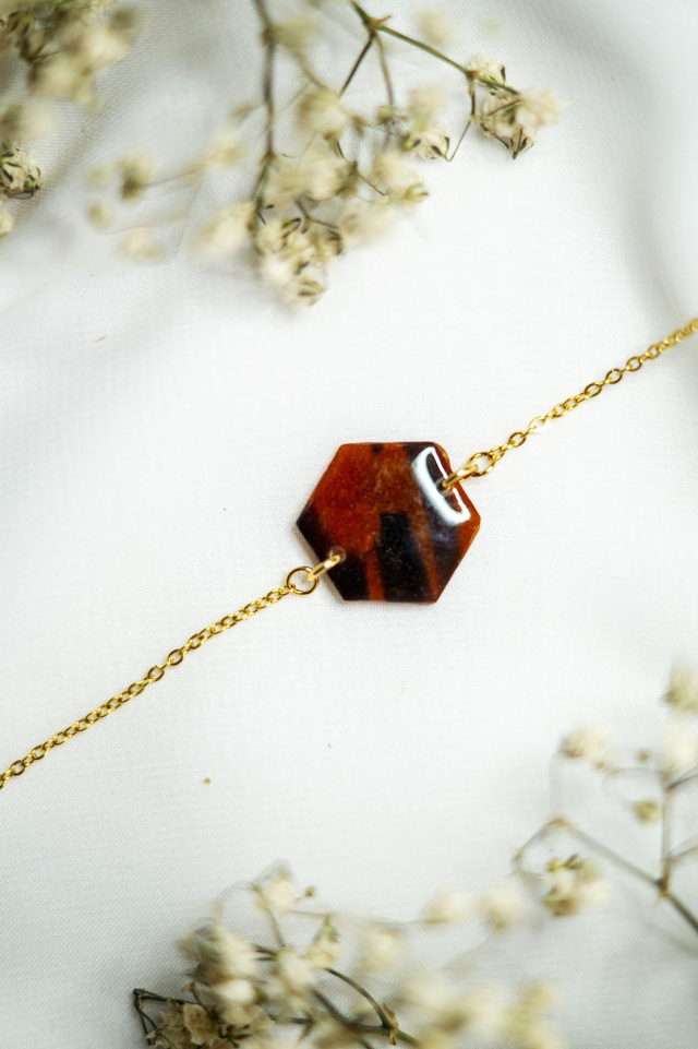 Coloris écaille de tortue - Bracelet hexagone en polymère 