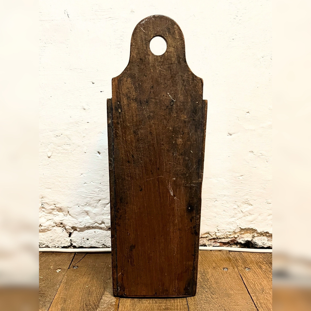 19th-Century Wall-Hanging Candle Box — Mahogany/ Hardwood with Shaped Crest & Green Baize Interior