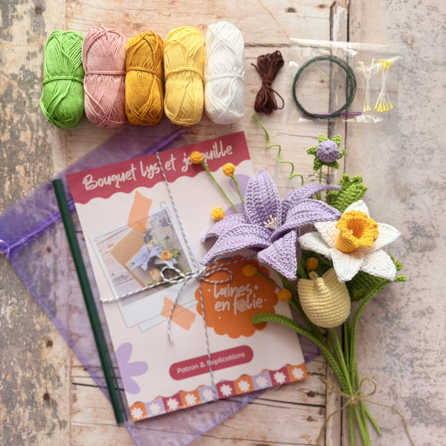 Kit bouquet personnalisable – Lys, jonquille, bourgeon sauvage et tulipe fermé