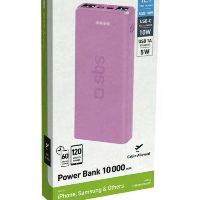 Power bank 10.000 mAh extra slim con porta USB 2.1A Intelligent Charge (IC)