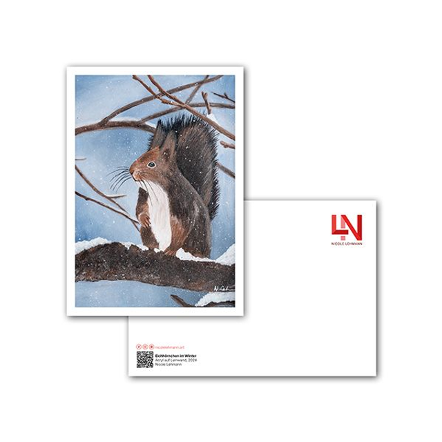Eichhörnchen im Winter - Kunstkarte