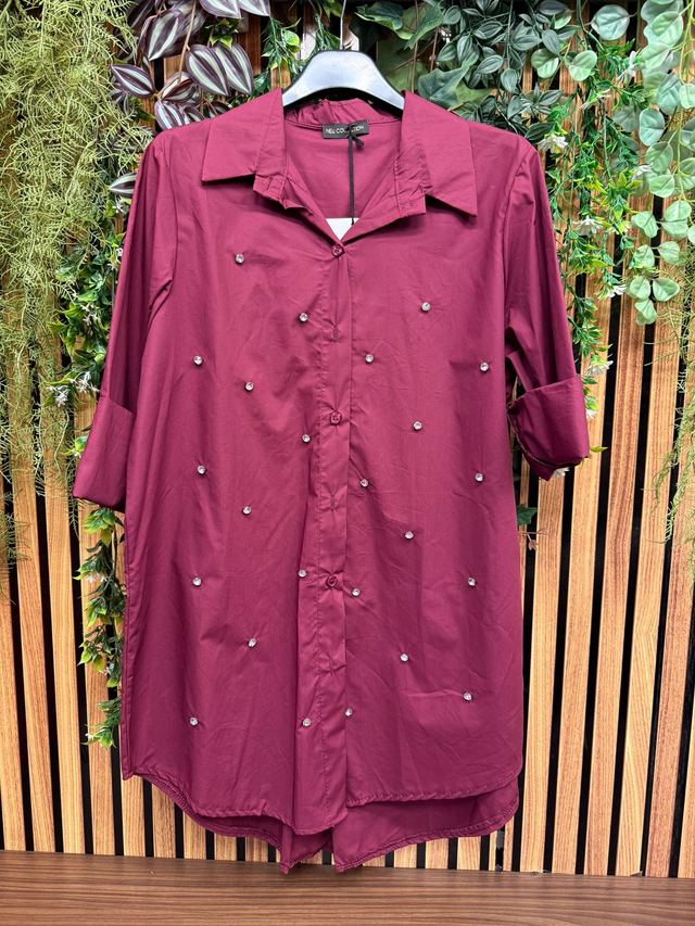 Blouse met strass bordeaux