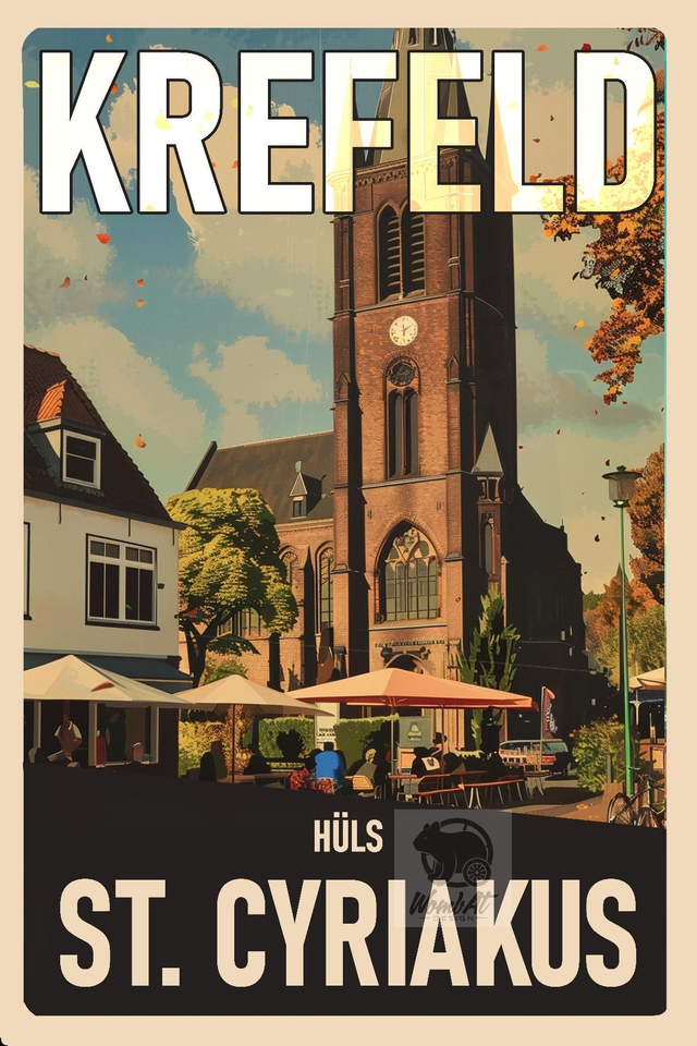 Retro-Reise-Postkarte Krefeld: St. Cyriakus