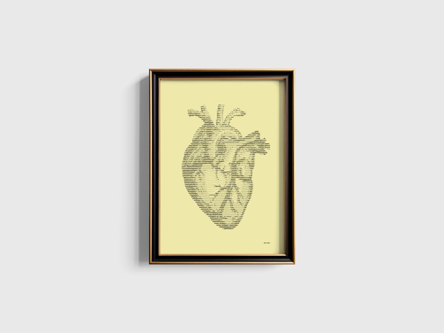 A3 Schreibmaschinenbild Herz in Schwarz auf Elfenbein