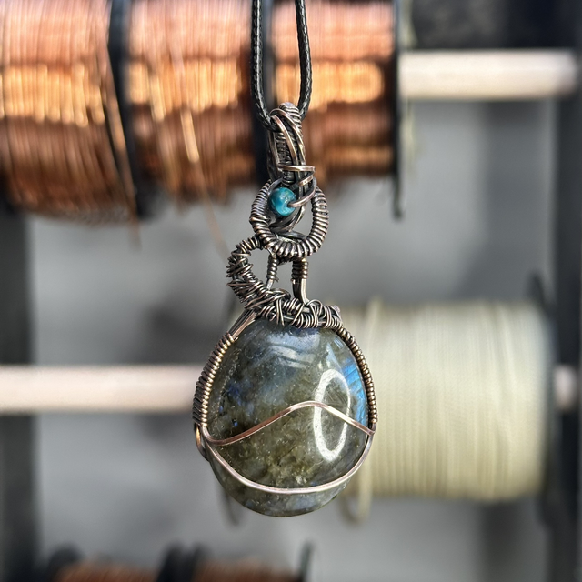 Labradorite pure copper wrapped pendant 