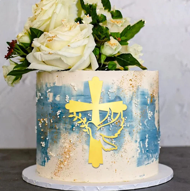 Cake topper acrylique croix colombe