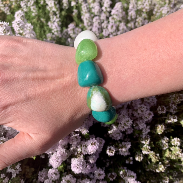 Bracelet Galets - Vert et blanc