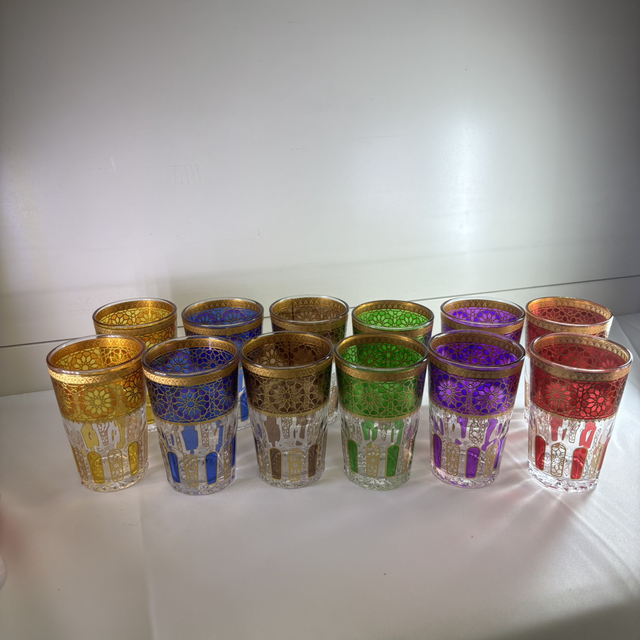 Verre à thé par 12 coloré/bord doré