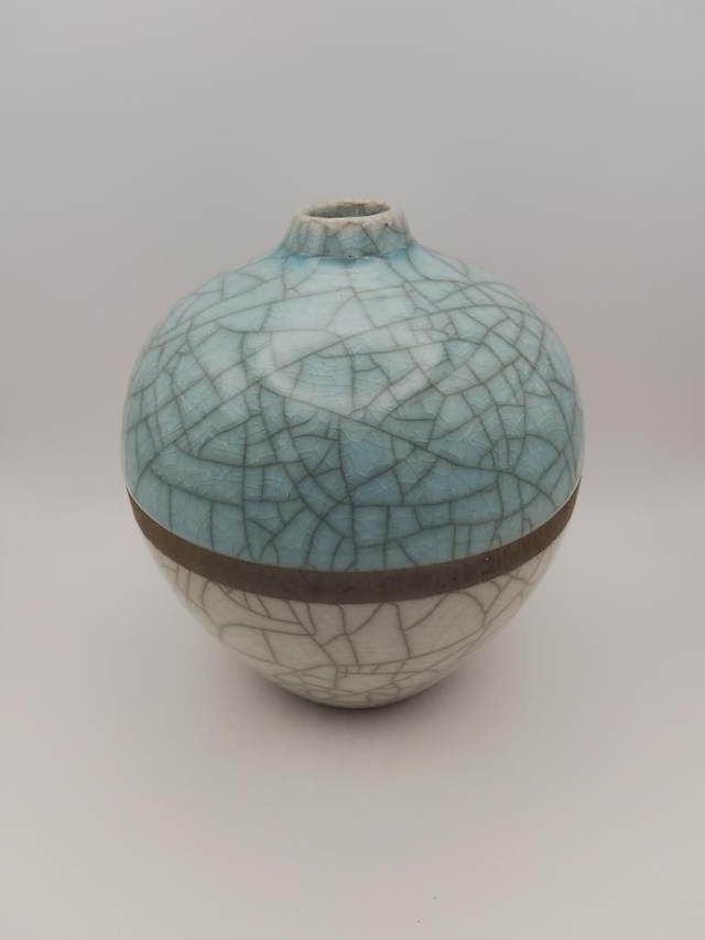 White and Light Turquoise Glazed Raku Vase