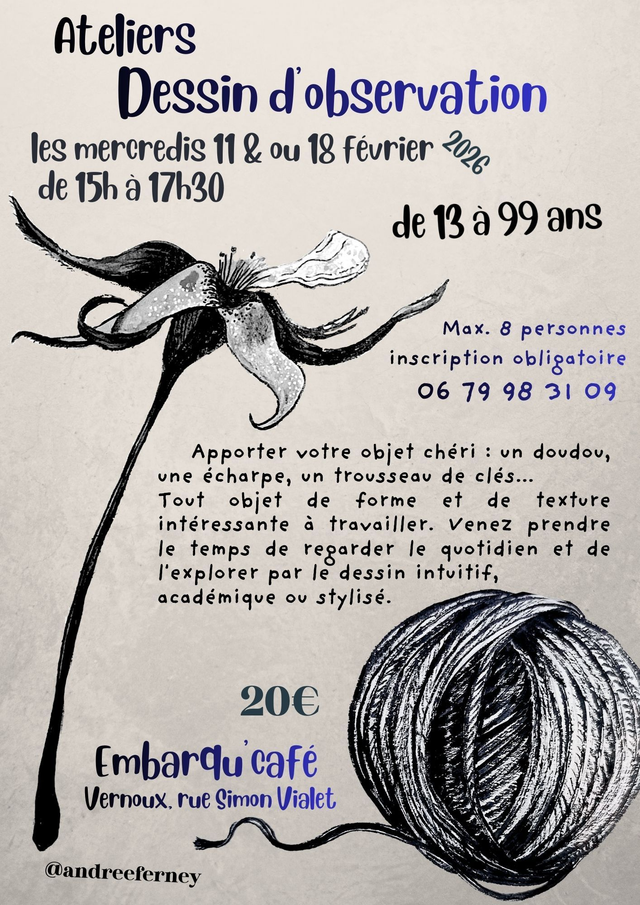 Atelier dessin d'observation 2 dates possibles