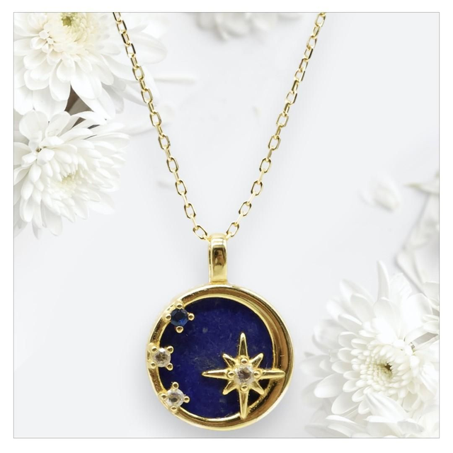 "Lapis lazuli" - Collier argent 925 étoiles 