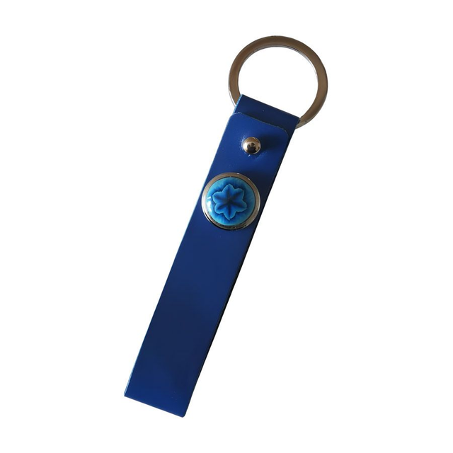 Porte-clés simili cuir long bleu fleur bleue
