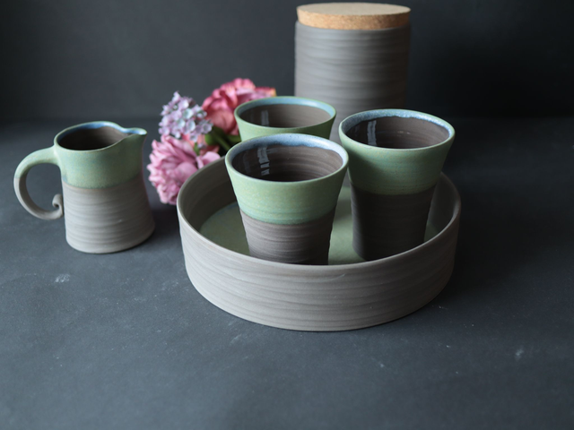 Serving Tray, Serving board, ceramic, forest colors blue green brown