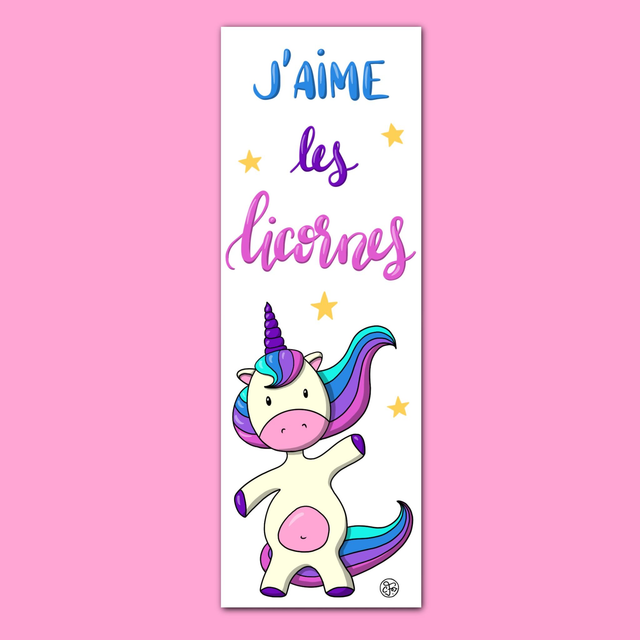 Marque-page "J'aime les licornes"