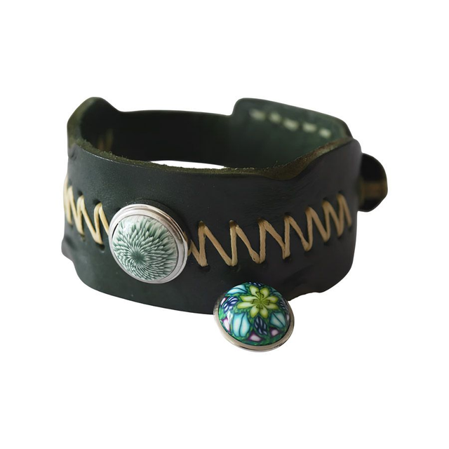 Bracelet large homme cuir vert dahlia vert