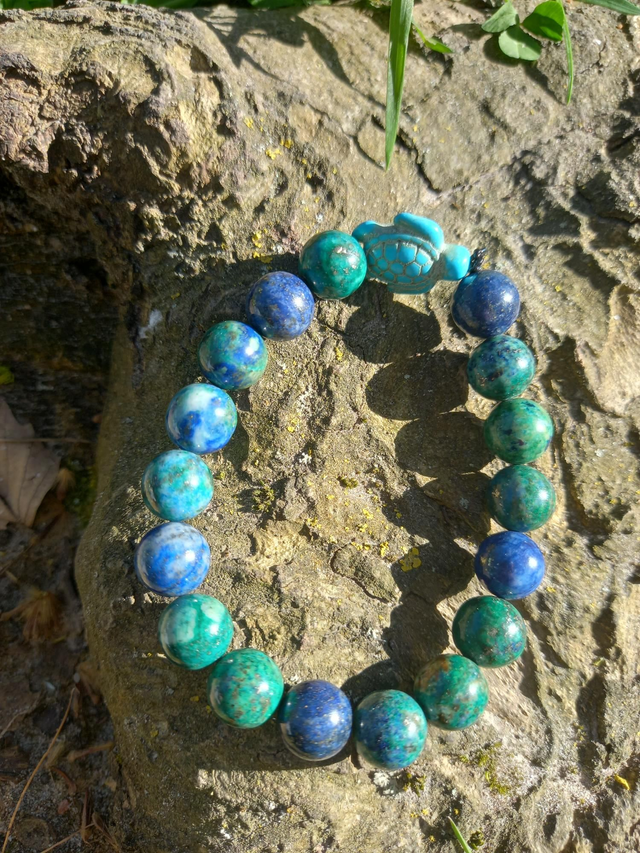 Azurite malachite 8mm décor tortue